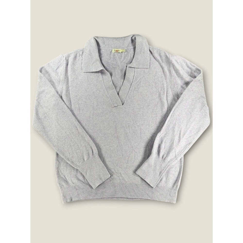 Faherty Women Lavender Purple Heathered Polo V-Neck Long Sleeve Sweater Size M